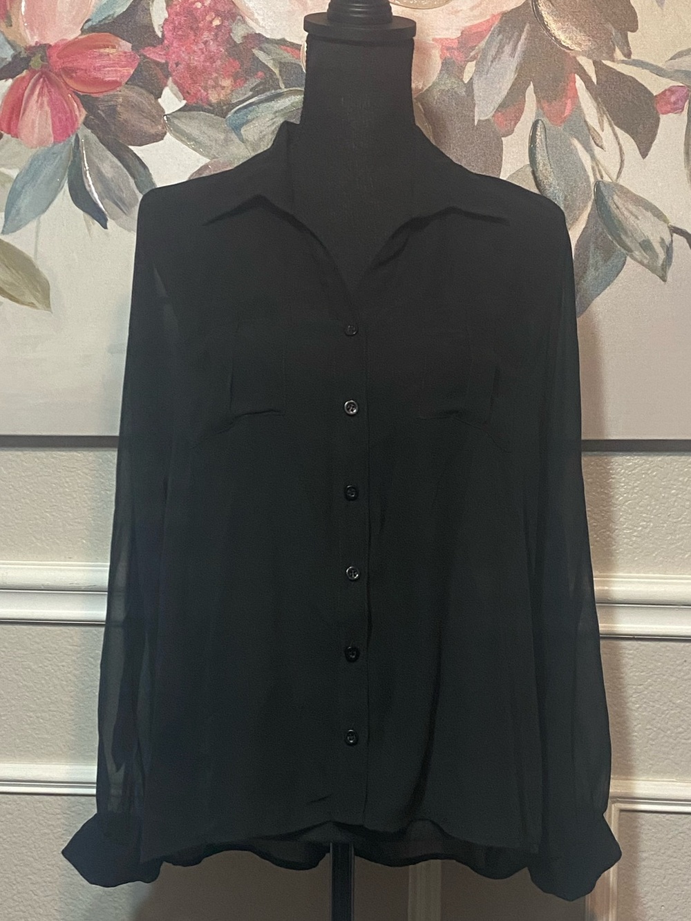 mine Black Sheer Button-Down Shirt